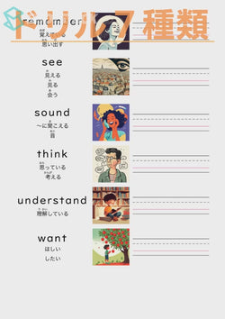 英単語ドリル(印刷用) ｜ 英検５級４級 動詞 状態 remember / see / sound / think / understand / want