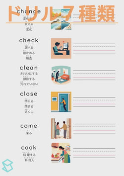 英単語ドリル(印刷用) ｜ 英検５級４級 動詞 動作など change / check / clean / close / come / cook
