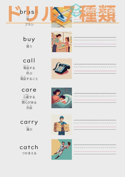 英単語ドリル(印刷用) ｜ 英検５級４級 動詞 動作など brush / buy / call / care / carry / catch