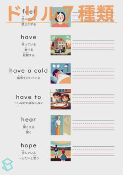 英単語ドリル(印刷用) ｜ 英検５級４級 動詞 状態 feel / have / have a cold / have to / hear / hope