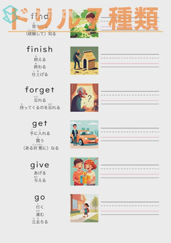 英単語ドリル(印刷用) ｜ 英検５級４級 動詞 動作など find / finish / forget / get / give / go